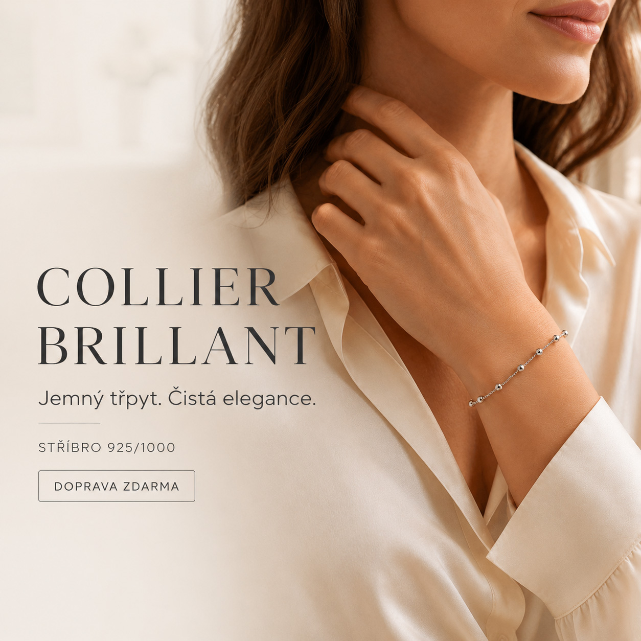 Dámský jemný stříbrný náramek Collier Brillant s vybrušovanými kuličkami (2)